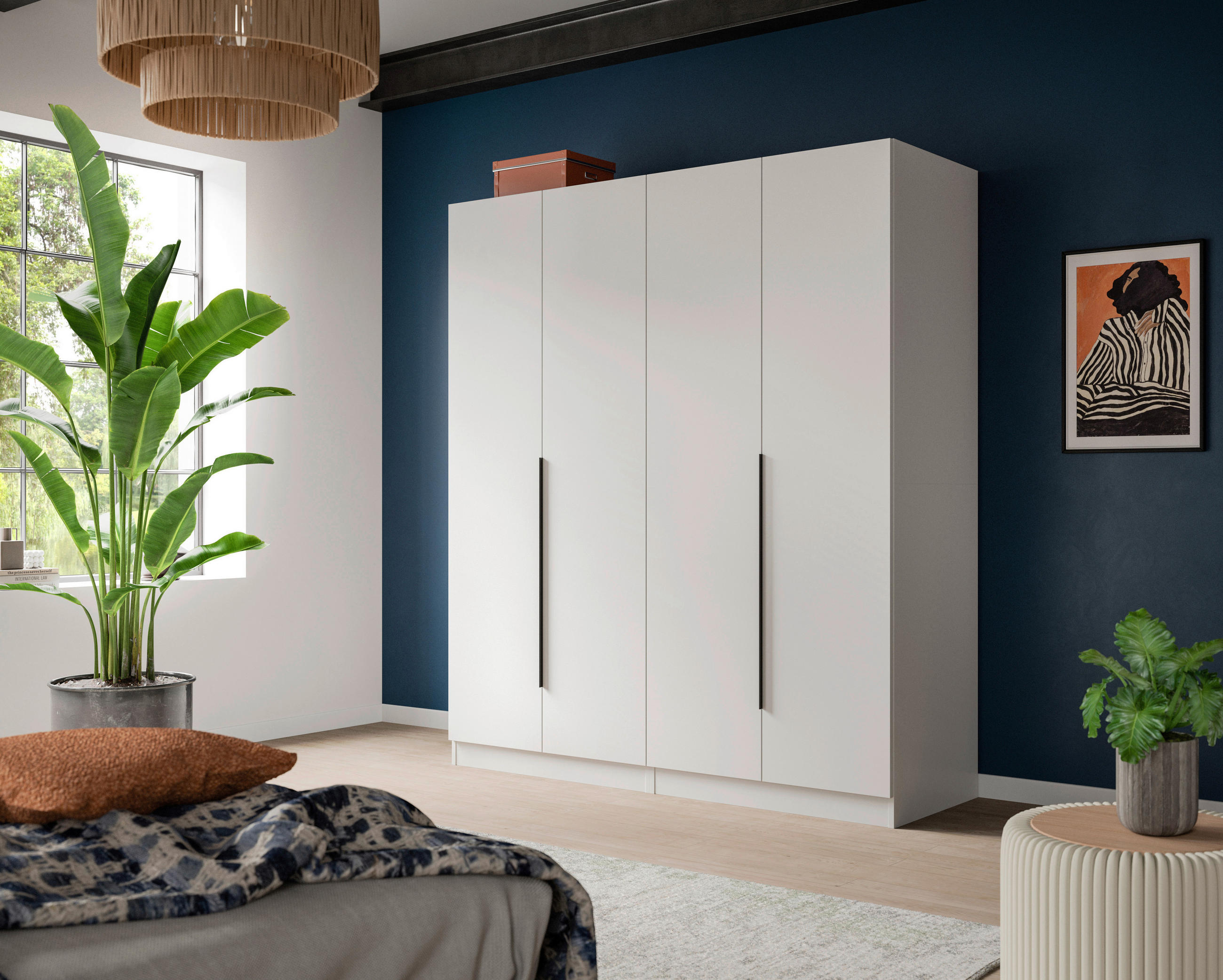 DREHTÜRENSCHRANK 160/181/52 cm,  in Weiß, 4-türig  - Schwarz/Weiß, MODERN, Holzwerkstoff (160/181/52cm) - MID.YOU