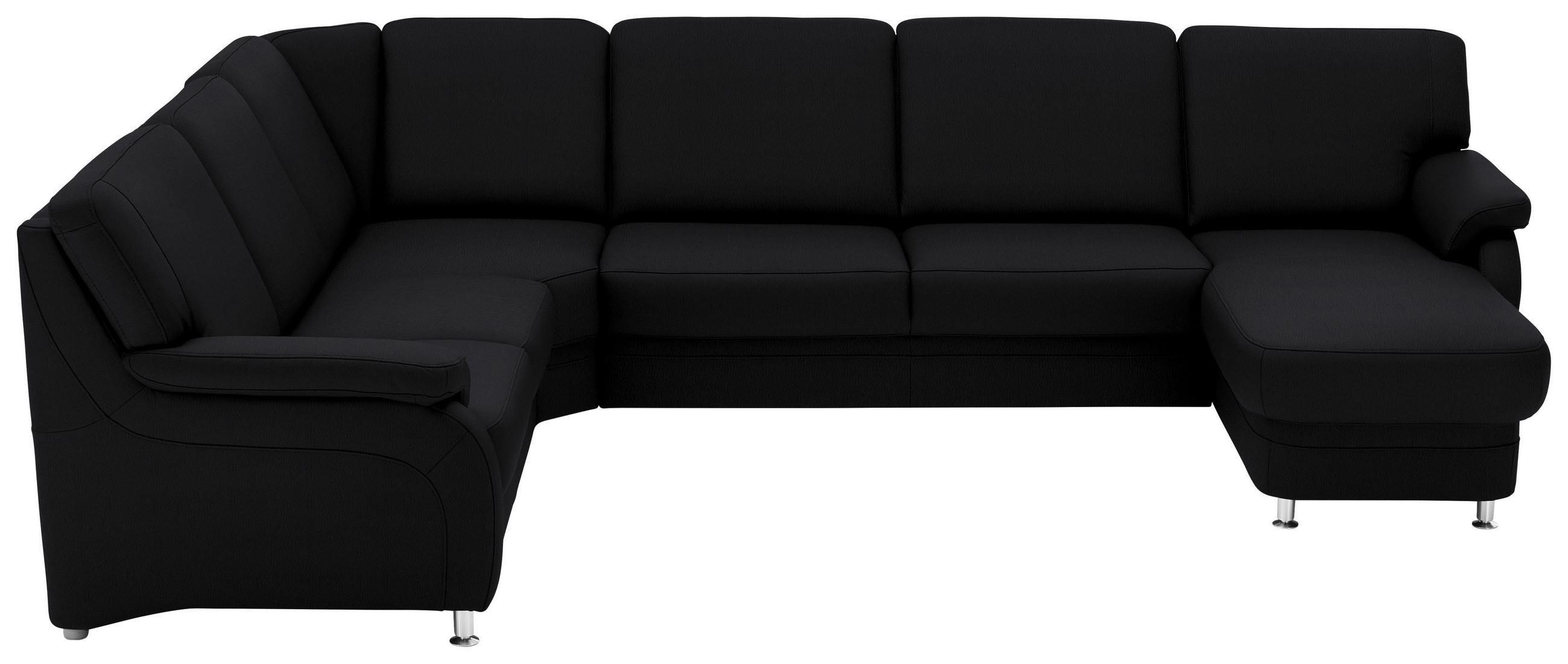 WOHNLANDSCHAFT Echtleder Schwarz  - Alufarben/Schwarz, Konventionell, Leder/Metall (239/329/165cm) - Beldomo Premium