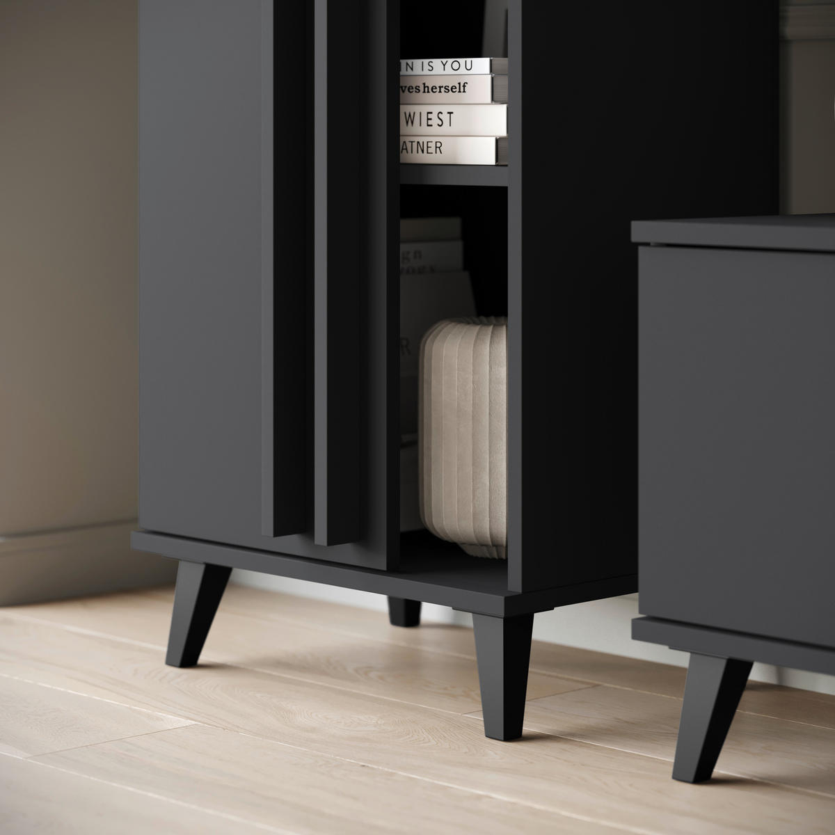 WOHNWAND 4-teilig  in Schwarz 270/140/33 cm  - Schwarz, Trend, Holzwerkstoff/Kunststoff (270/140/33cm)