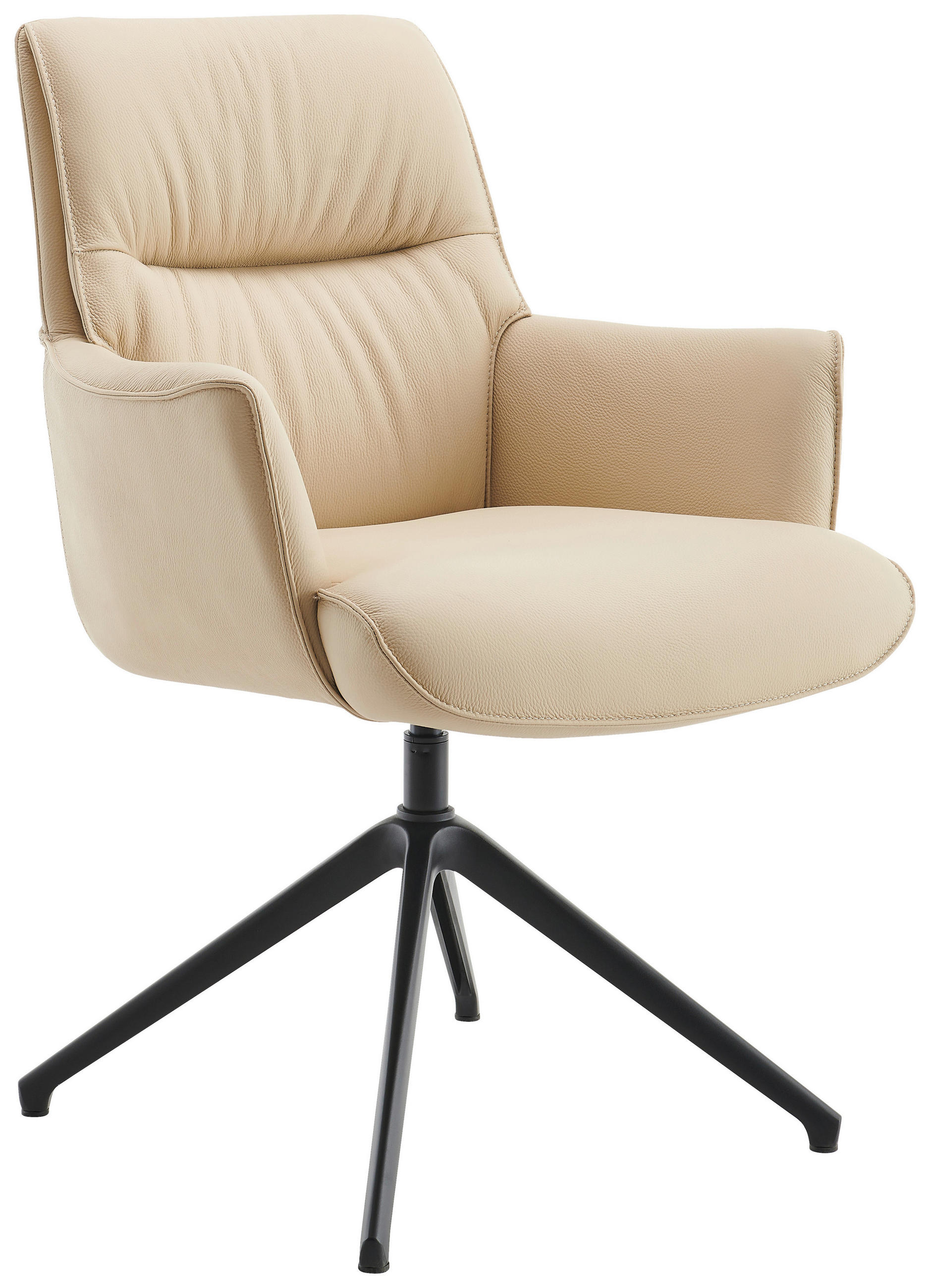 ARMLEHNSTUHL  Sitzfläche 360° drehbar, Wippfunktion, automatische Rückholfunktion  Echtleder  Beige  - Beige/Schwarz, Design, Leder/Metall (65/89/64cm) - Novel