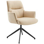 ARMLEHNSTUHL  Sitzfläche 360° drehbar, Wippfunktion, automatische Rückholfunktion  Echtleder  Beige  - Beige/Schwarz, Design, Leder/Metall (65/89/64cm) - Novel