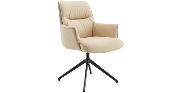 ARMLEHNSTUHL  Sitzfläche 360° drehbar, Wippfunktion, automatische Rückholfunktion  Echtleder  Beige  - Beige/Schwarz, Design, Leder/Metall (65/89/64cm) - Novel