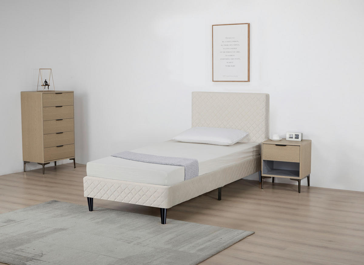 POLSTERBETT 90/200 cm,  in Beige, Lattenrost,  - Beige/Schwarz, Design, Holz/Kunststoff (90/200cm) - Boxxx