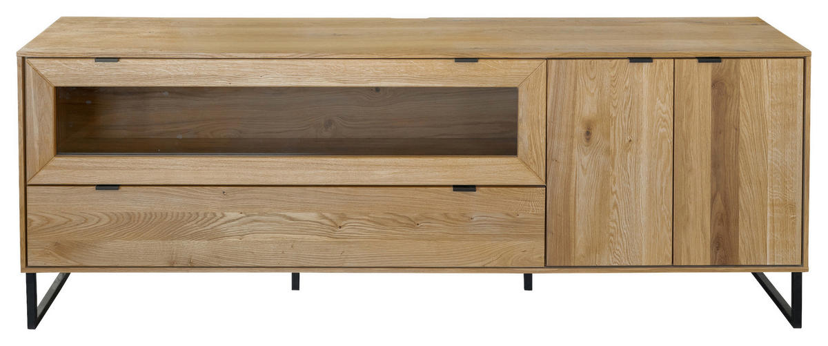 TV-ELEMENT Holz, Glas, Holzwerkstoff Schwarz, Eichefarben  - Eichefarben/Schwarz, Natur, Glas/Holz (182/66,4/45cm) - Carryhome