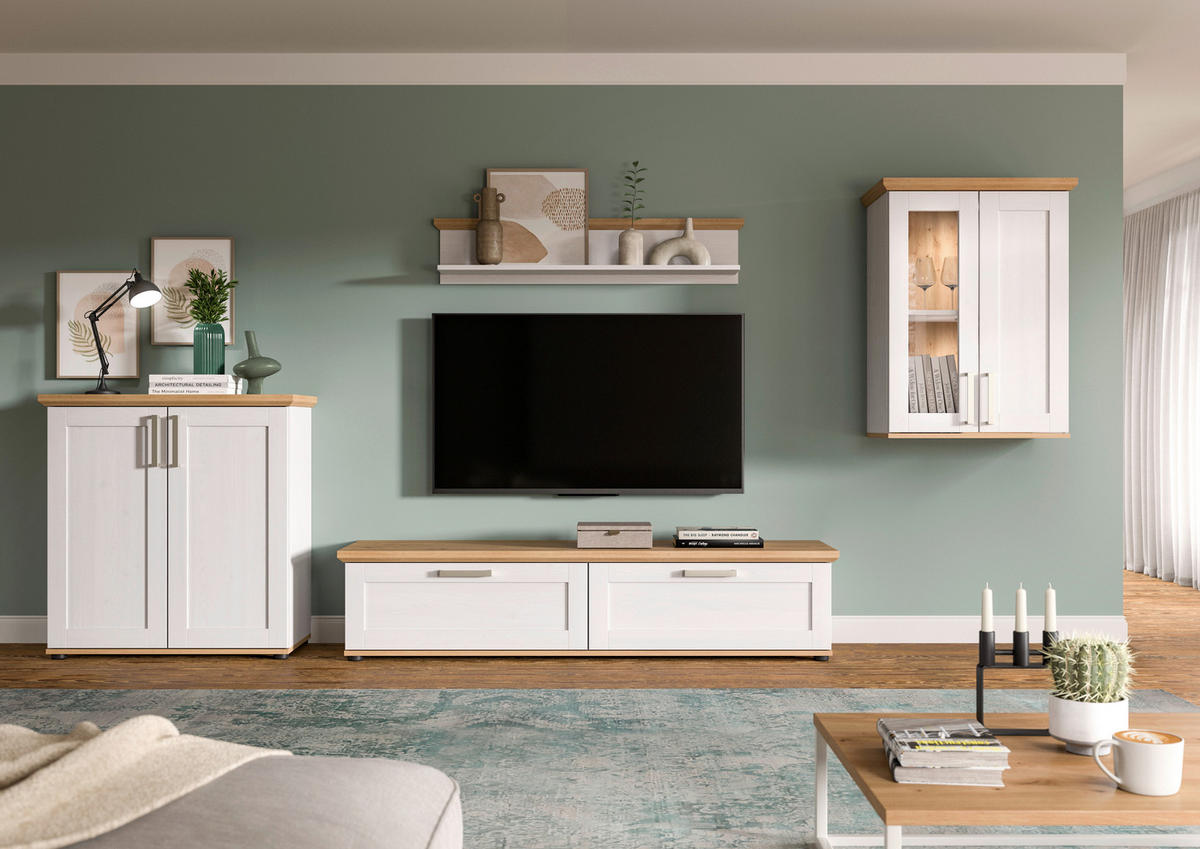 WOHNWAND 4-teilig  in Lärchefarben, Eiche Artisan  336/161/40 cm  - Silberfarben/Lärchefarben, Design, Holzwerkstoff/Kunststoff (336/161/40cm) - Livetastic