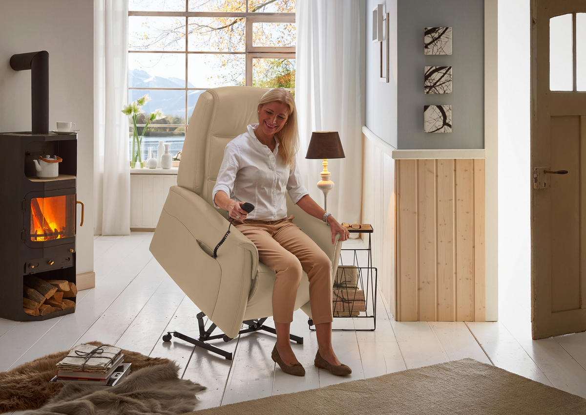 FERNSEHSESSEL  mit Relaxfunktion, Aufstehhilfe, Rücken echt Echtleder Beige  - Beige/Schwarz, KONVENTIONELL, Leder/Kunststoff (70/107/88cm) - Livetastic