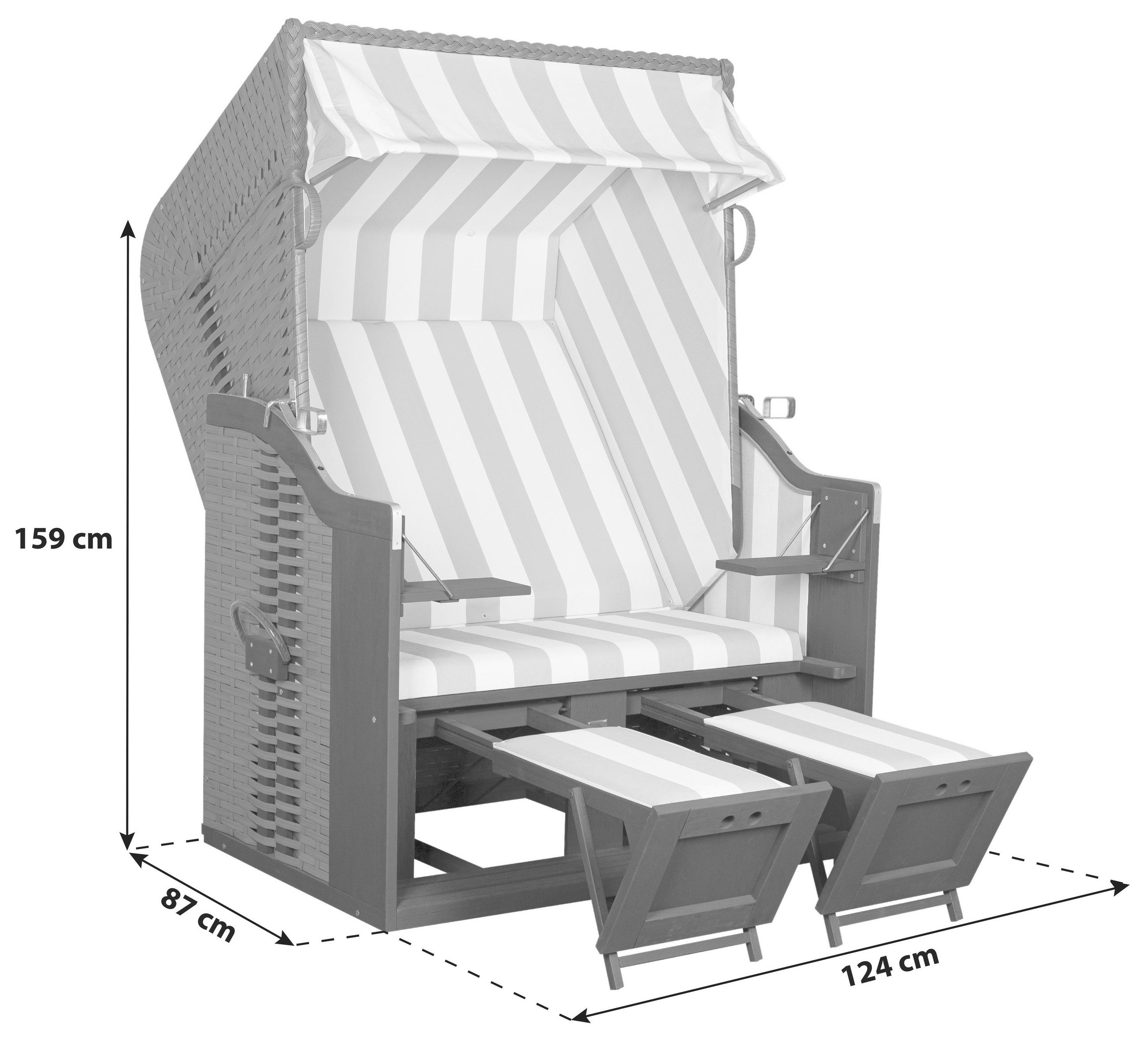 STRANDKORB - Weiß/Grau, Basics, Holz/Kunststoff (124/159/87cm) - Gardenson