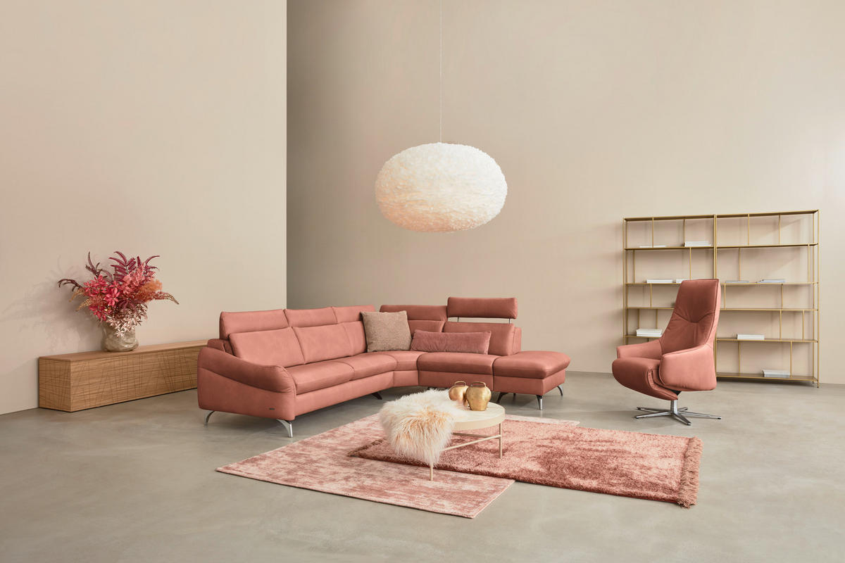 ECKSOFA in Echtleder Koralle  296/242 cm  - Edelstahlfarben/Koralle, KONVENTIONELL, Leder/Metall (296/242cm) - Himolla Komfortklass