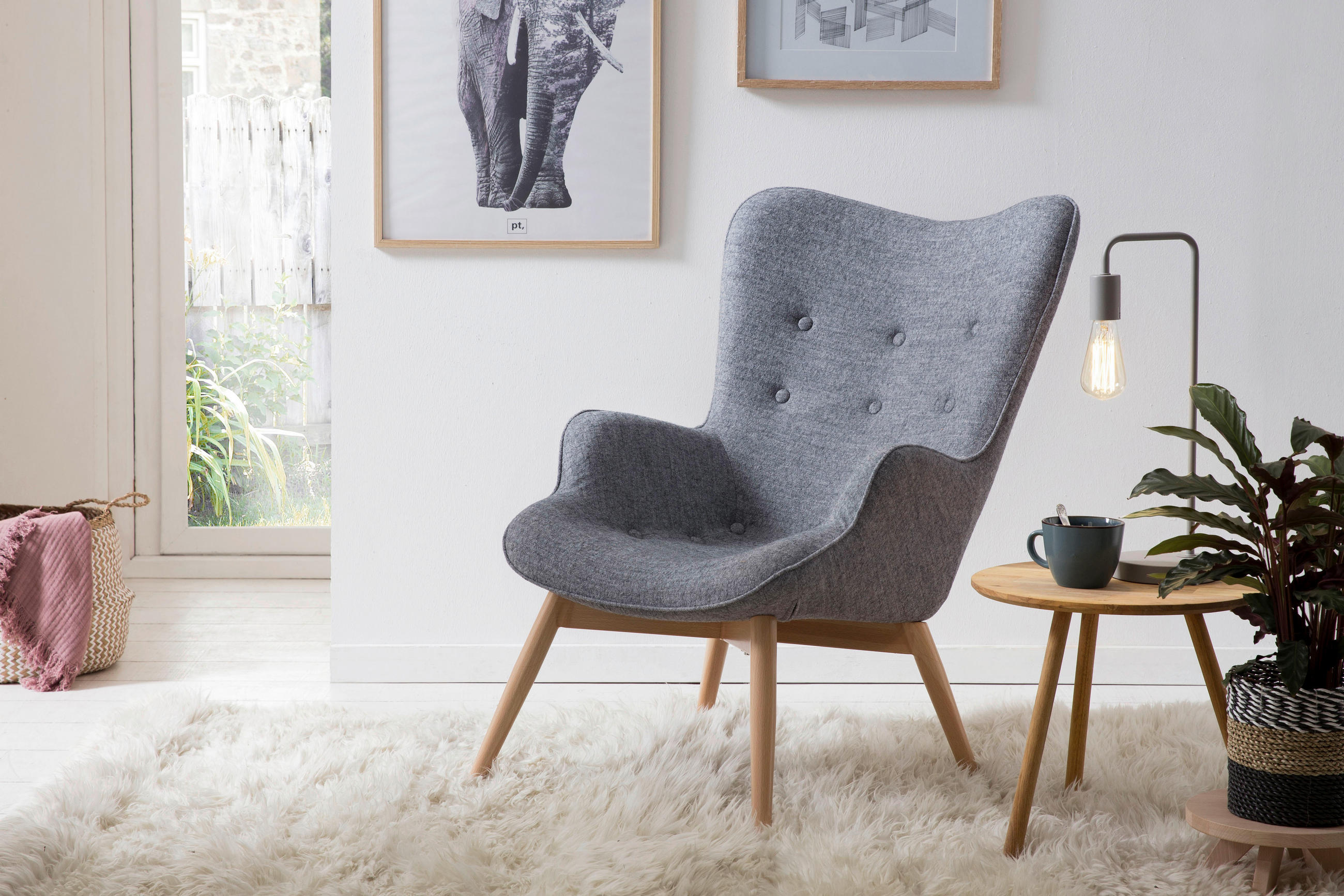 SESSEL in Webstoff Grau  - Eichefarben/Grau, MODERN, Textil/Metall (80/92/99cm) - Livetastic