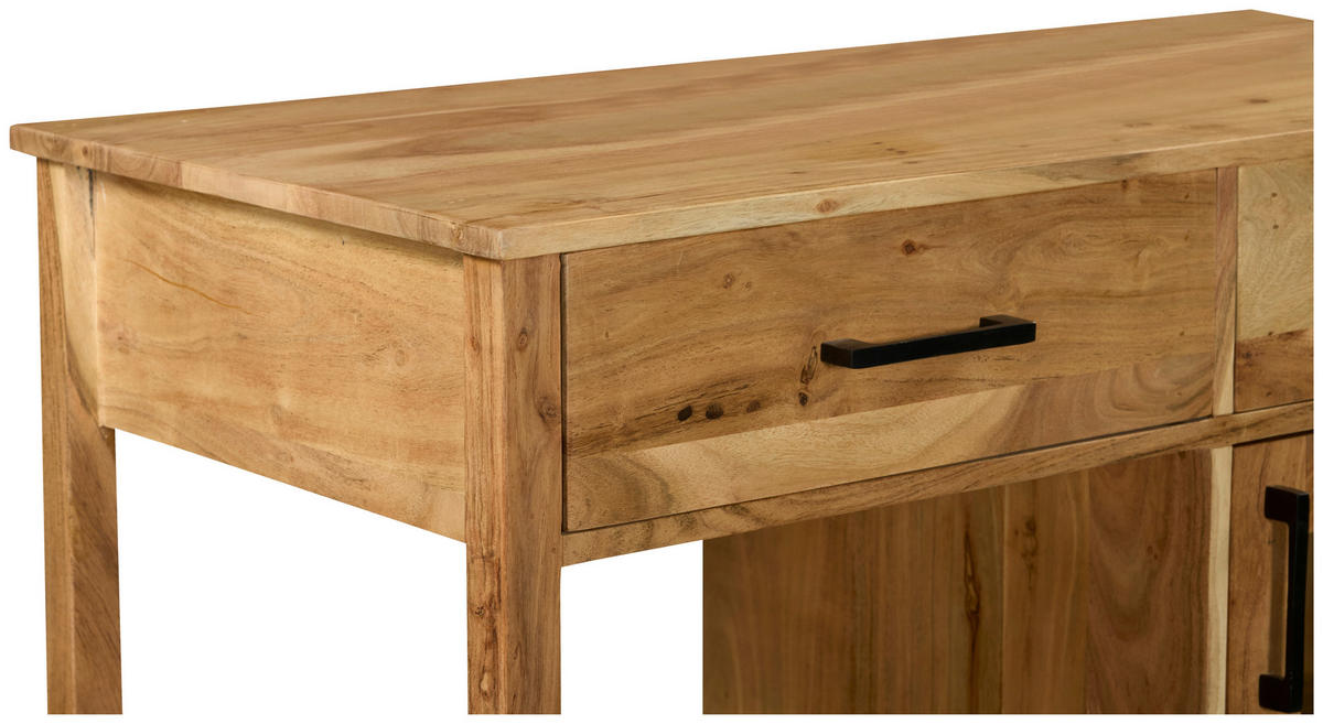 SERVIERWAGEN Akazie vollmassiv Akaziefarben  - Schwarz/Akaziefarben, Natur, Glas/Holz (100/90/48cm) - Livetastic