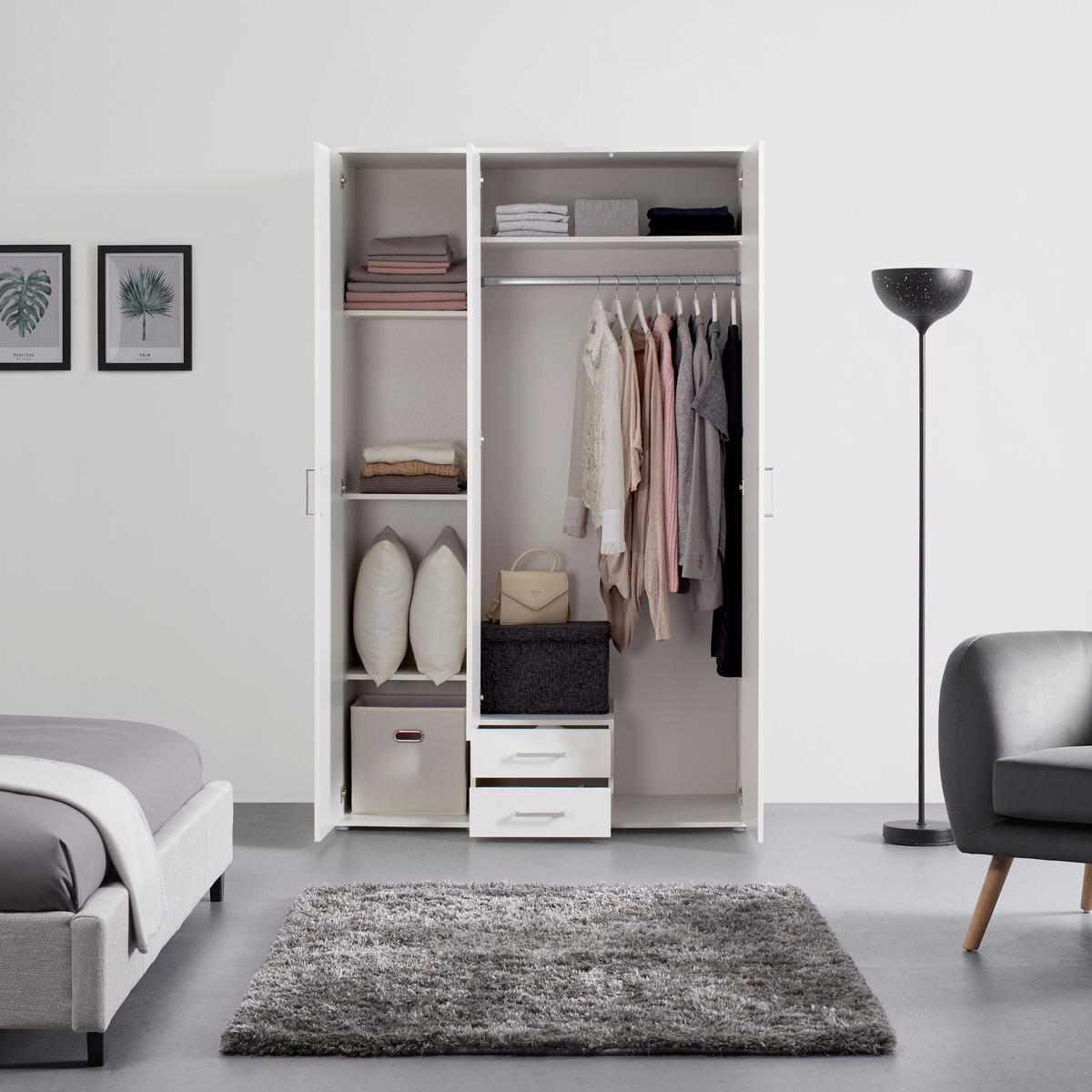 OMARA S KLASIČNIMI VRATI, bela  - bela/barve aluminija, Konvencionalno, umetna masa/leseni material (120/196/54cm) - Carryhome