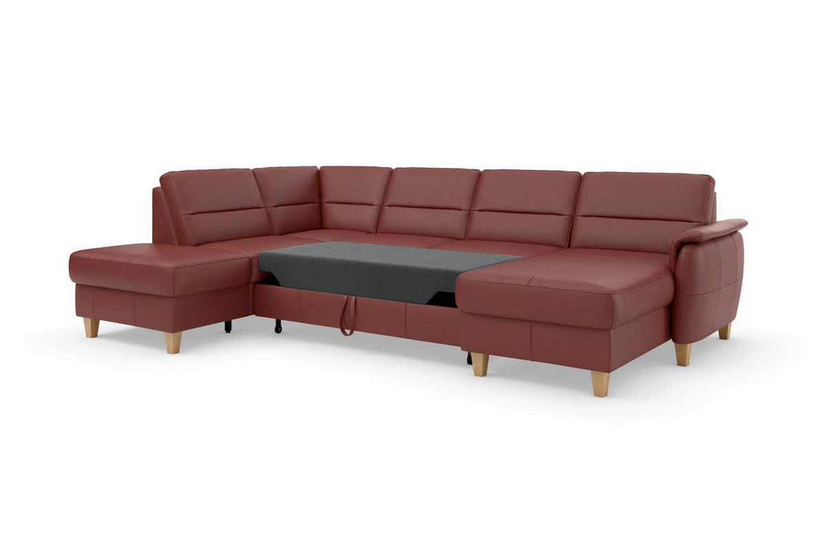 SEDACIA SÚPRAVA, textil, koža, červenohnedá - červenohnedá/farba duba, Basics, koža/drevo (212/308/163cm) - Sit & More