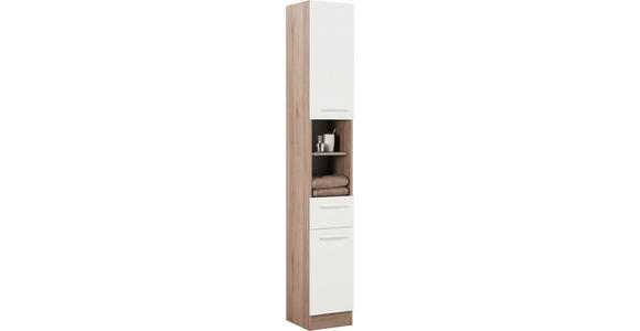HOCHSCHRANK 30/195,5/33 cm - Chromfarben/Eichefarben, KONVENTIONELL, Holzwerkstoff/Metall (30/195,5/33cm) - Carryhome