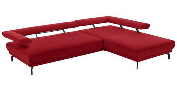 ECKSOFA in Echtleder Rot 305/224 cm - Rot/Schwarz, Design, Leder/Metall (305/224cm) - Dieter Knoll