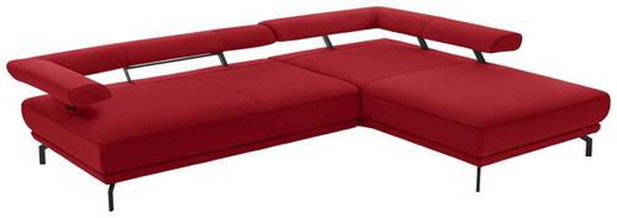 ECKSOFA in Echtleder Rot  - Rot/Schwarz, Design, Leder/Metall (305/224cm) - Dieter Knoll