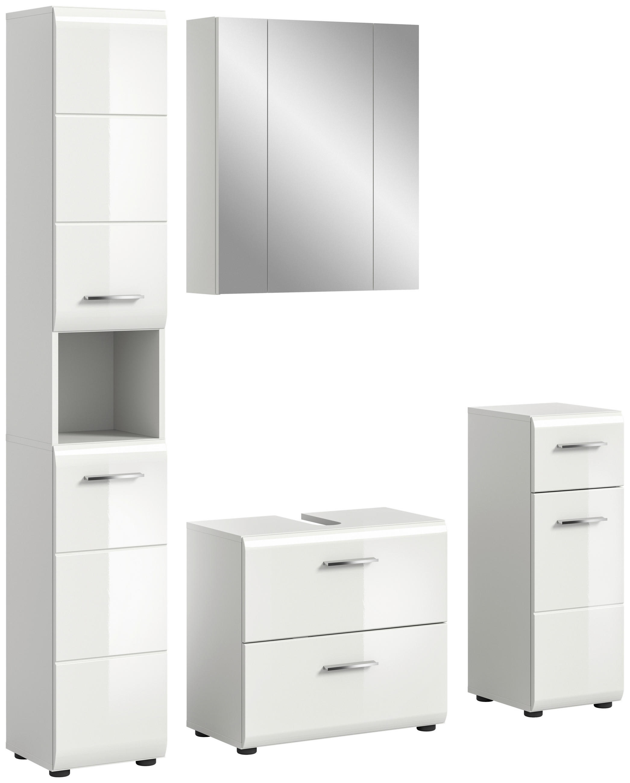 BADEZIMMER 4-teilig  in 120 cm  - Weiß Hochglanz/Silberfarben, MODERN, Holzwerkstoff/Kunststoff (120cm) - MID.YOU