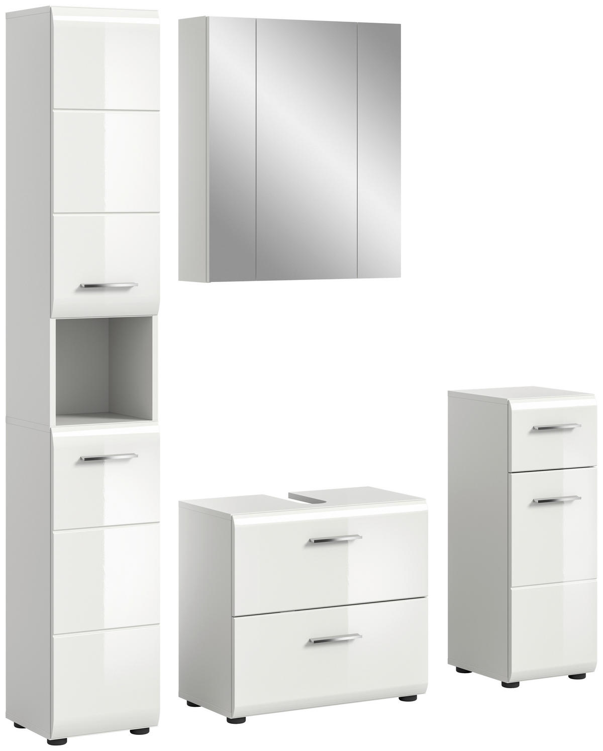 BADEZIMMER 4-teilig  in 120 cm  - Weiß Hochglanz/Silberfarben, MODERN, Holzwerkstoff/Kunststoff (120cm) - MID.YOU