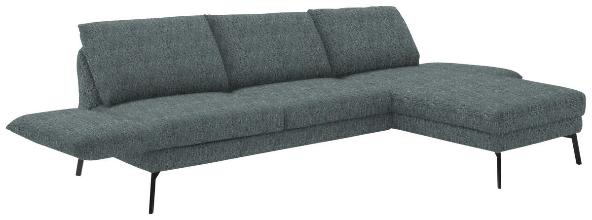 ECKSOFA in Flachgewebe Blaugrau  277/175 cm  - Blaugrau/Schwarz, Design, Textil/Metall (277/175cm) - Schöner Wohnen
