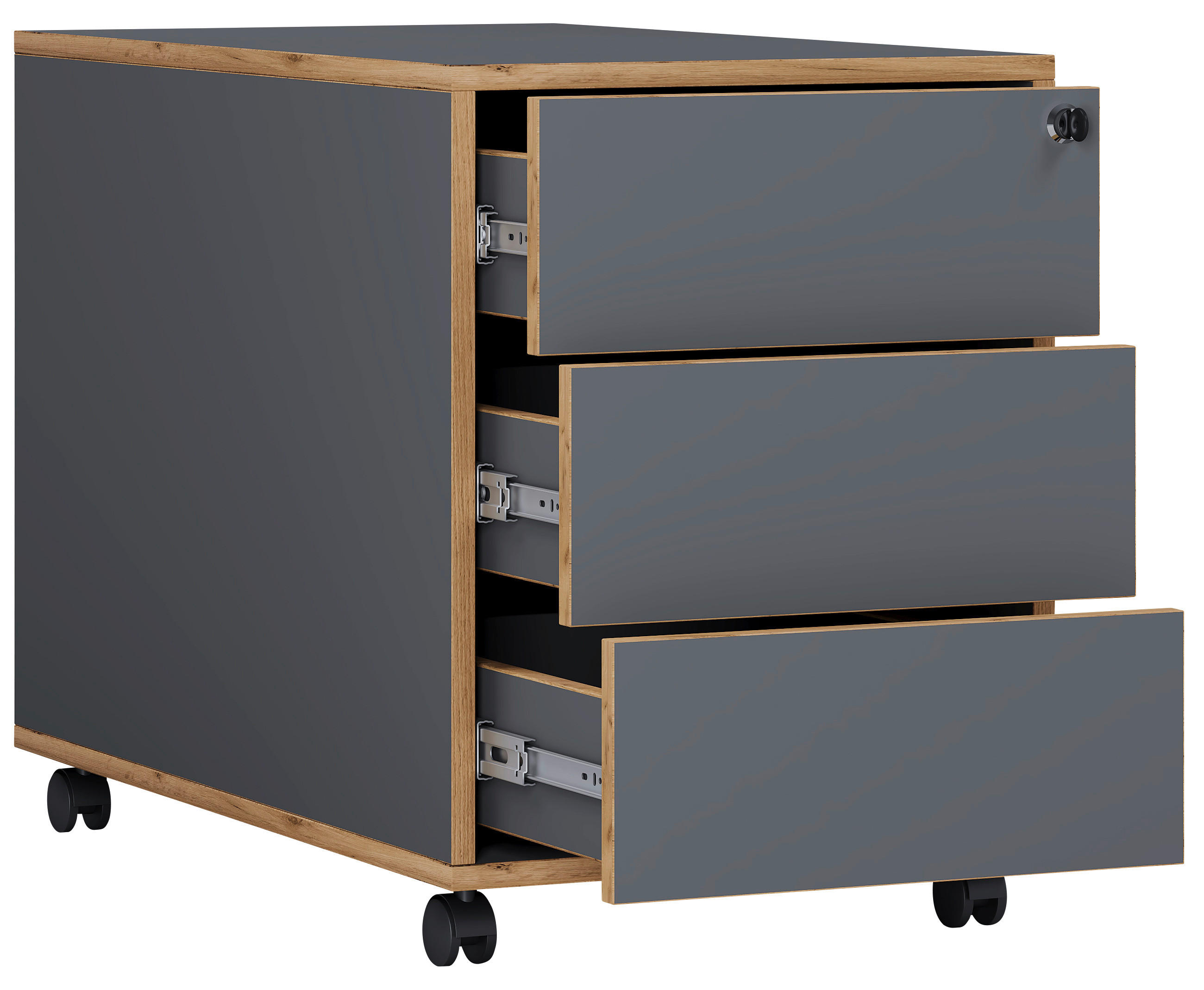 ROLLCONTAINER  - Honigeiche/Anthrazit, Design, Holzwerkstoff/Kunststoff (42/50/45cm) - MID.YOU