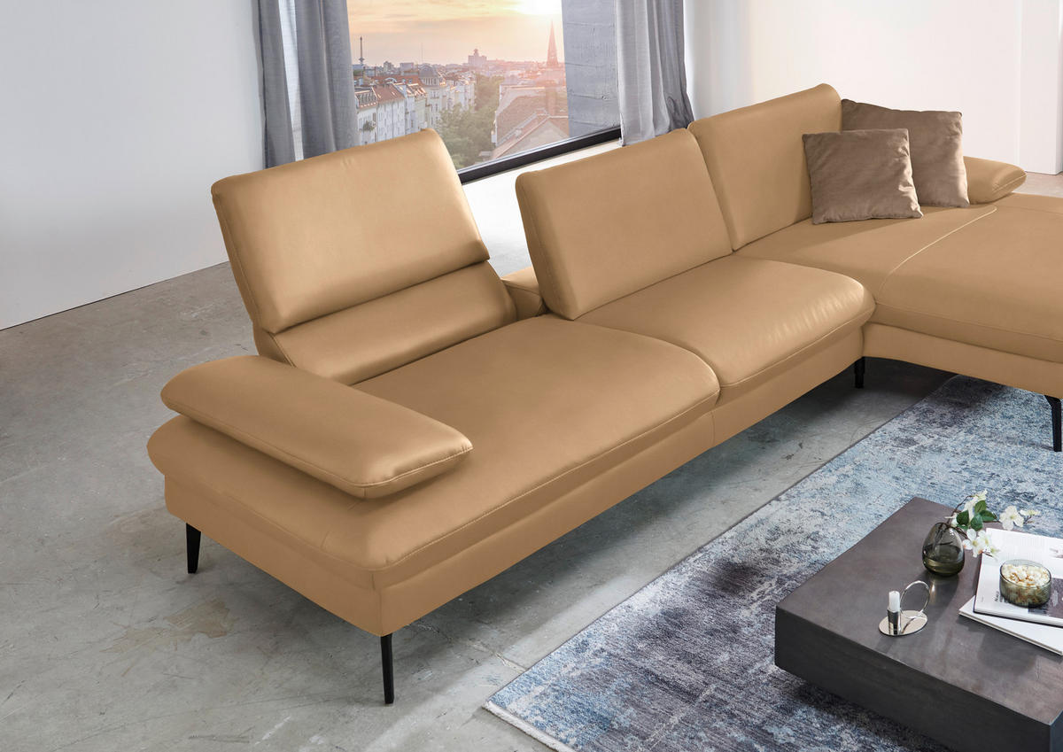 ECKSOFA in Echtleder Honig  - Schwarz/Honig, Design, Leder/Metall (325/157cm) - Dieter Knoll