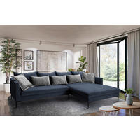 ECKSOFA in Flachgewebe Dunkelblau  - Dunkelgrau/Schwarz, Design, Textil/Metall (321/187cm) - Livetastic