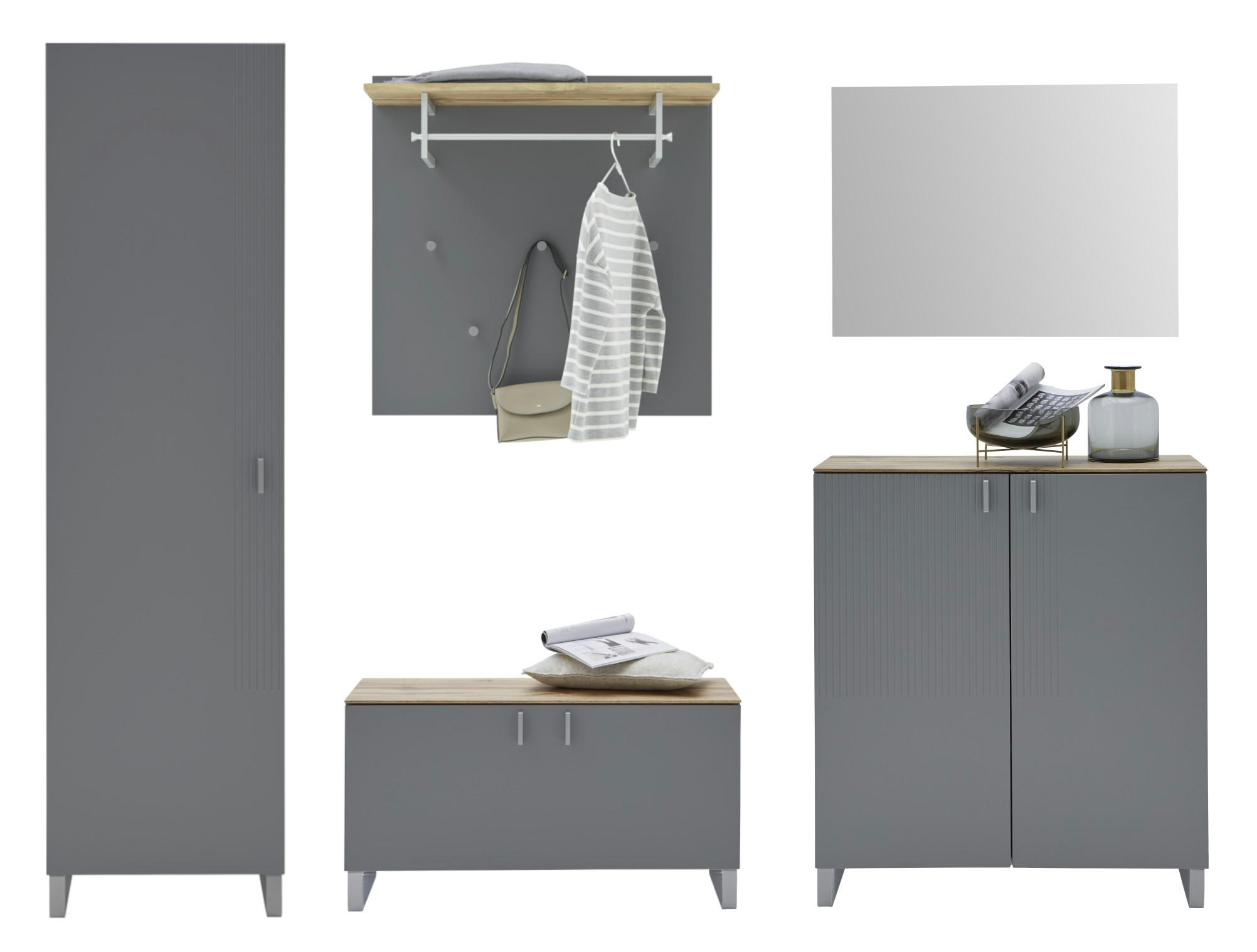 GARDEROBE 5-teilig  in 260/192/36 cm  - Eichefarben/Grau, Design, Holz/Holzwerkstoff (260/192/36cm) - Dieter Knoll