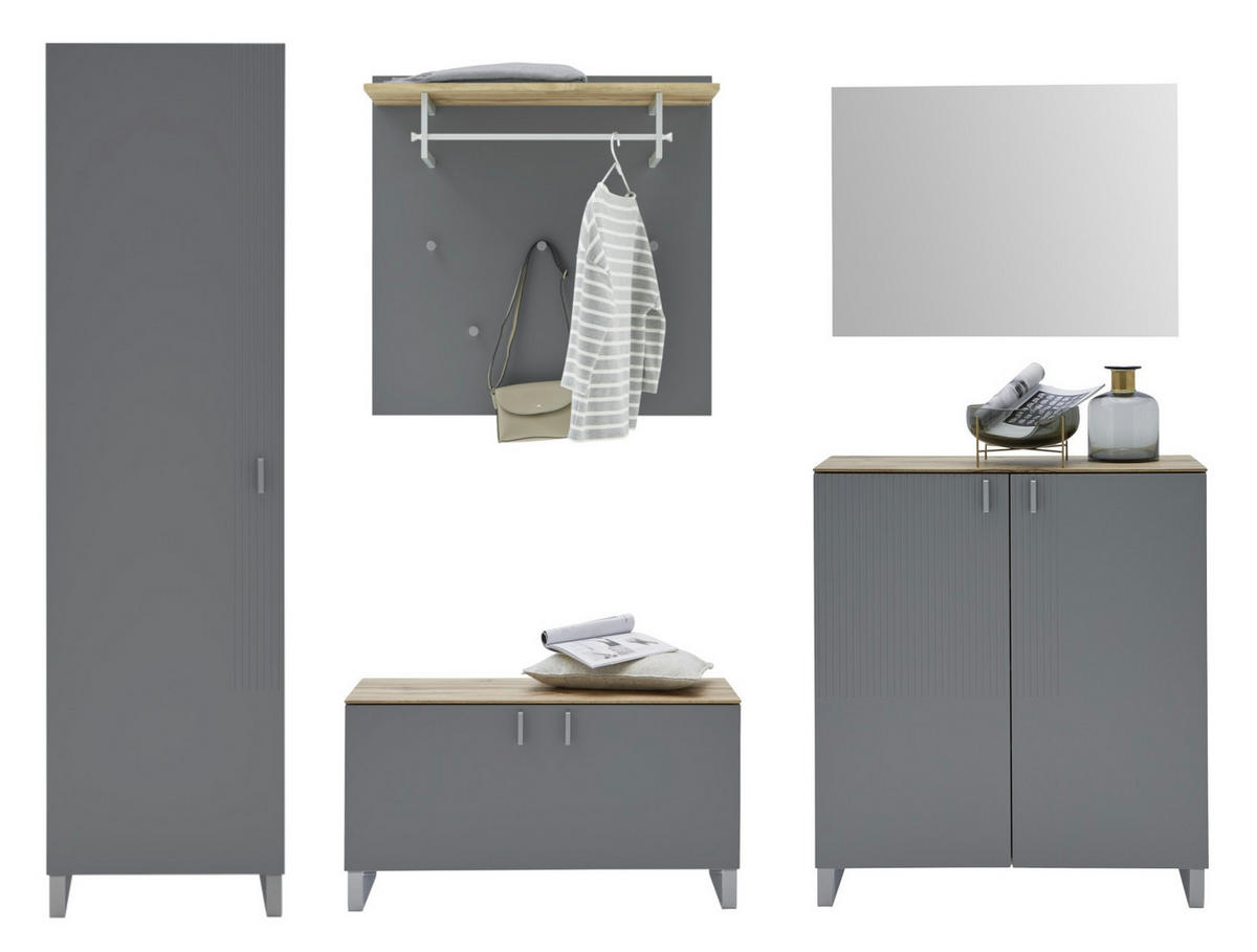 GARDEROBE 5-teilig  in 260/192/36 cm  - Eichefarben/Grau, Design, Holz/Holzwerkstoff (260/192/36cm) - Dieter Knoll