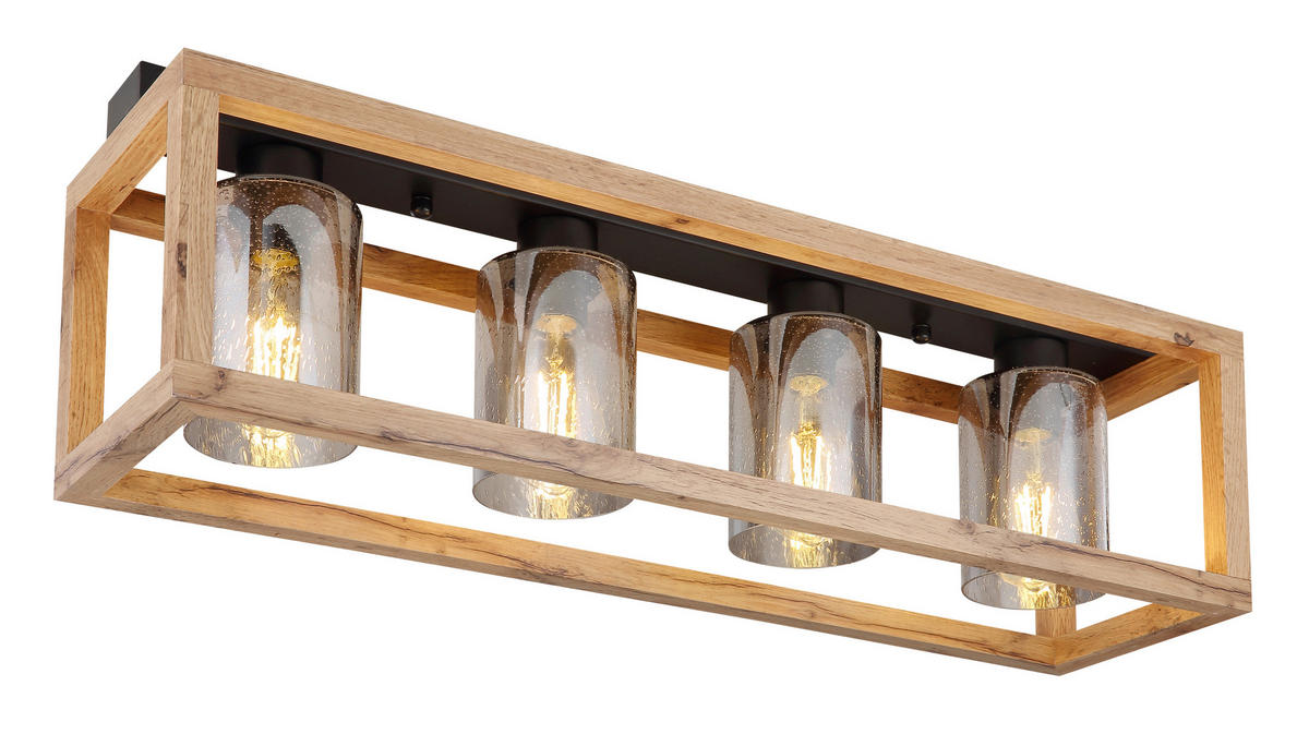 DECKENLEUCHTE 74,5/20/22,5 cm  - Dunkelbraun/Schwarz, Natur, Glas/Holzwerkstoff (74,5/20/22,5cm) - Globo