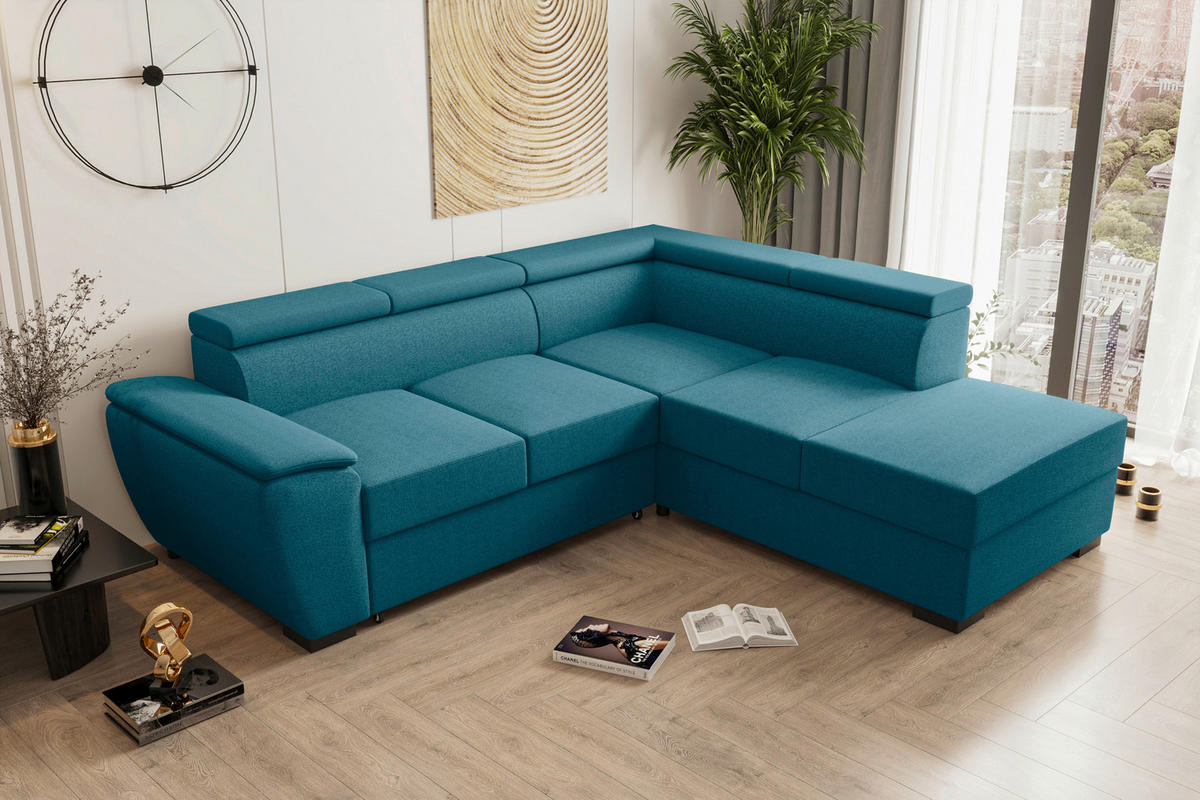 ECKSOFA Petrol Flachgewebe  - Petrol/Schwarz, KONVENTIONELL, Kunststoff/Textil (266/220cm) - Carryhome