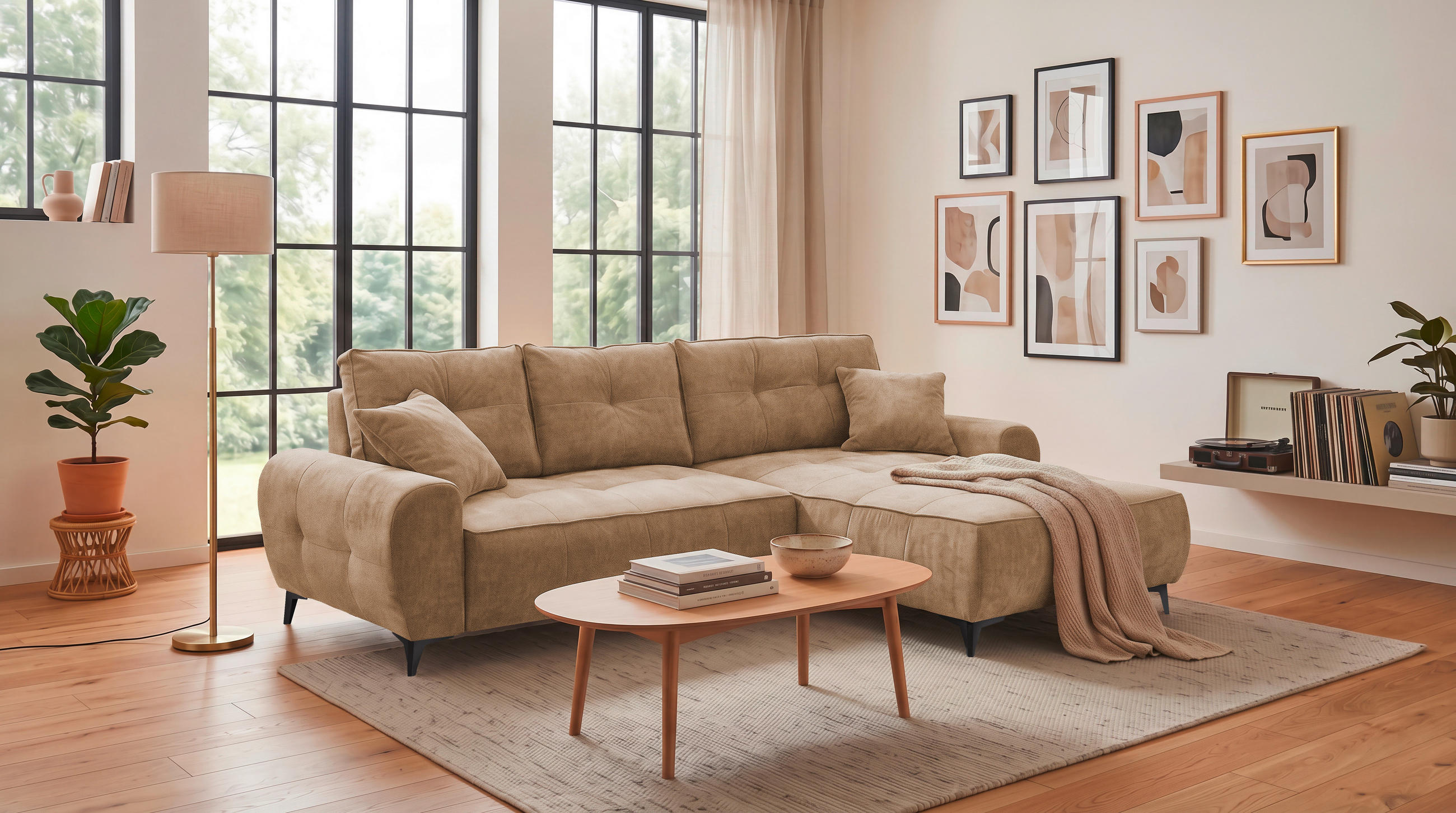 ECKSOFA Webstoff Braun  - Schwarz/Braun, Modern, Kunststoff/Textil (284/191cm) - MID.YOU