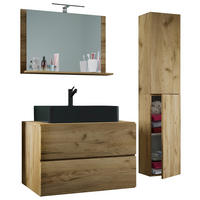 BADEZIMMER 4-teilig  in 114 cm  - Honigeiche/Schwarz, Modern, Glas/Keramik (114cm) - MID.YOU