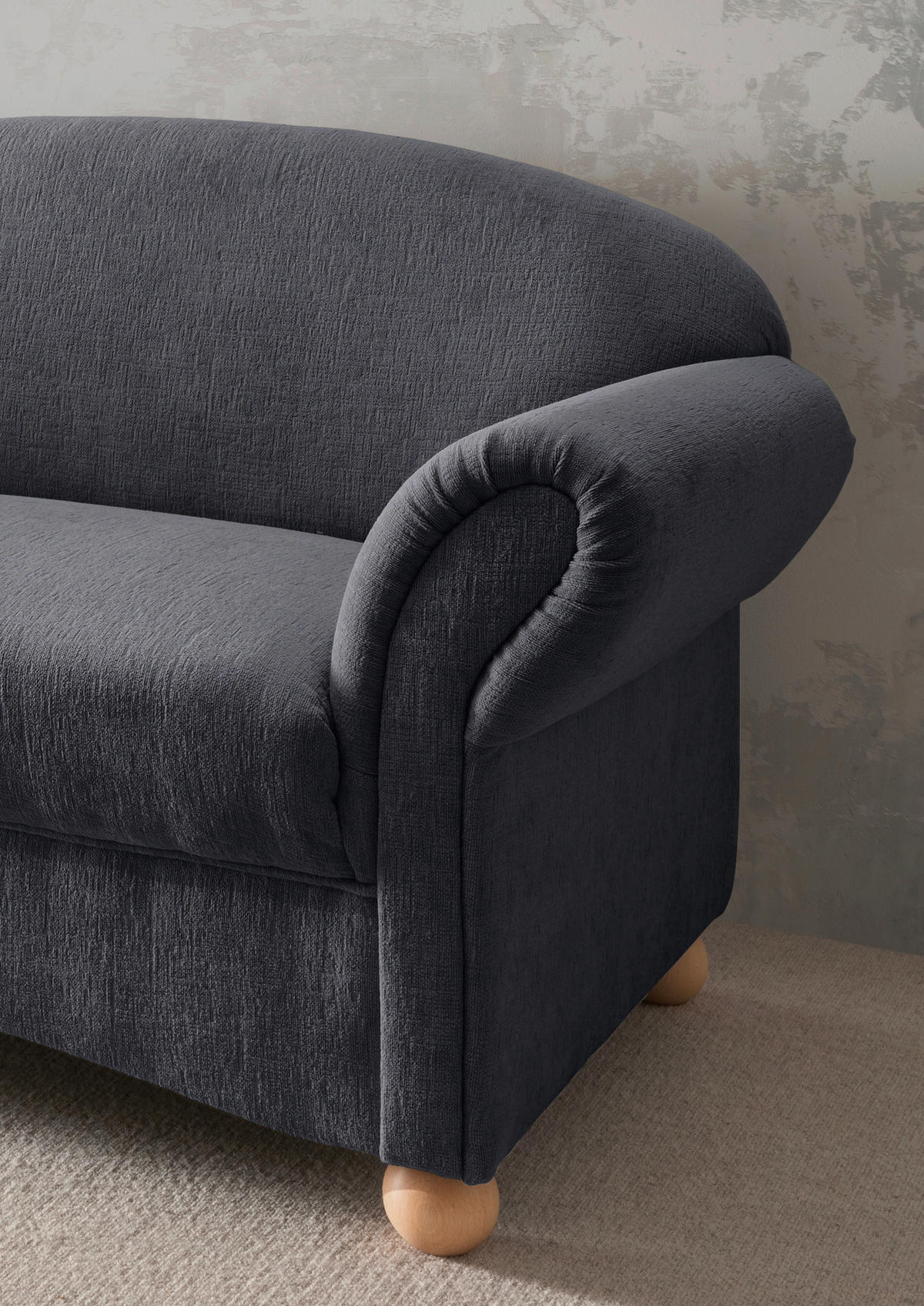 2,5-SITZER Mikrofaser Anthrazit  - Wildeiche/Anthrazit, KONVENTIONELL, Holz/Textil (198/84/80cm) - Livetastic