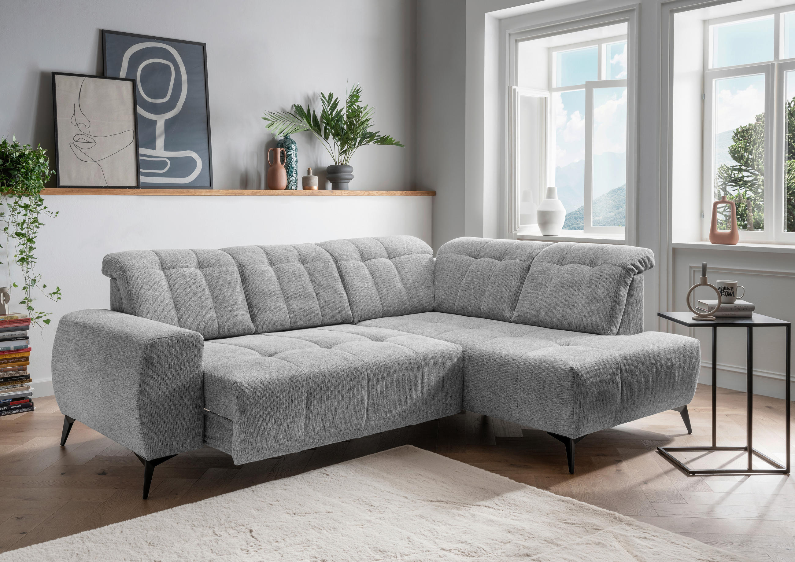 ECKSOFA Silberfarben Chenille  - Silberfarben/Schwarz, MODERN, Textil/Metall (261/200cm) - Livetastic