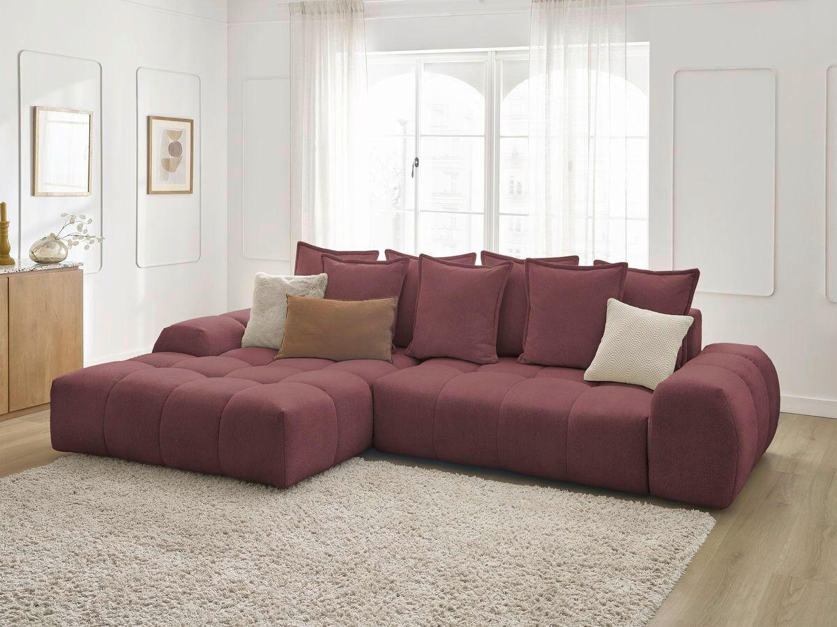 ECKSCHLAFSOFA EVEREST  mit Rücken echt, Armteil links, Armteil rechts Flachgewebe Rot  - Rot/Schwarz, MODERN, Kunststoff/Textil (180/318cm) - Livetastic