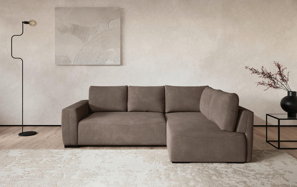 ECKSOFA  in Mikrofaser Taupe  - Taupe/Schwarz, Trend, Kunststoff/Textil (252/170cm) - MID.YOU