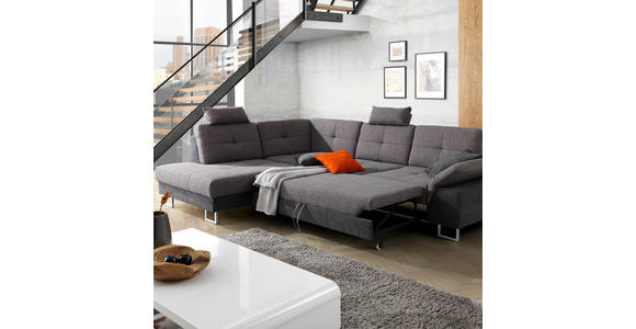 WOHNLANDSCHAFT in Flachgewebe Hellgrau, Dunkelbraun - Chromfarben/Dunkelbraun, Design, Textil/Metall (296/229cm) - Novel