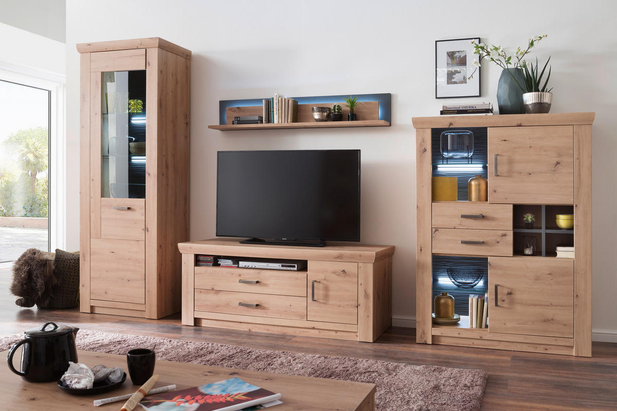 WOHNWAND  in Anthrazit, Eichefarben  336/211/55 cm  - Eichefarben/Anthrazit, Design, Glas/Holzwerkstoff (336/211/55cm) - Livetastic