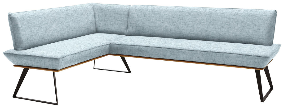 ECKBANK 163/223 cm Webstoff Schwarz, Eichefarben, Hellblau Eiche massiv Metall   - Eichefarben/Schwarz, Design, Holz/Textil (163/223cm) - Voleo