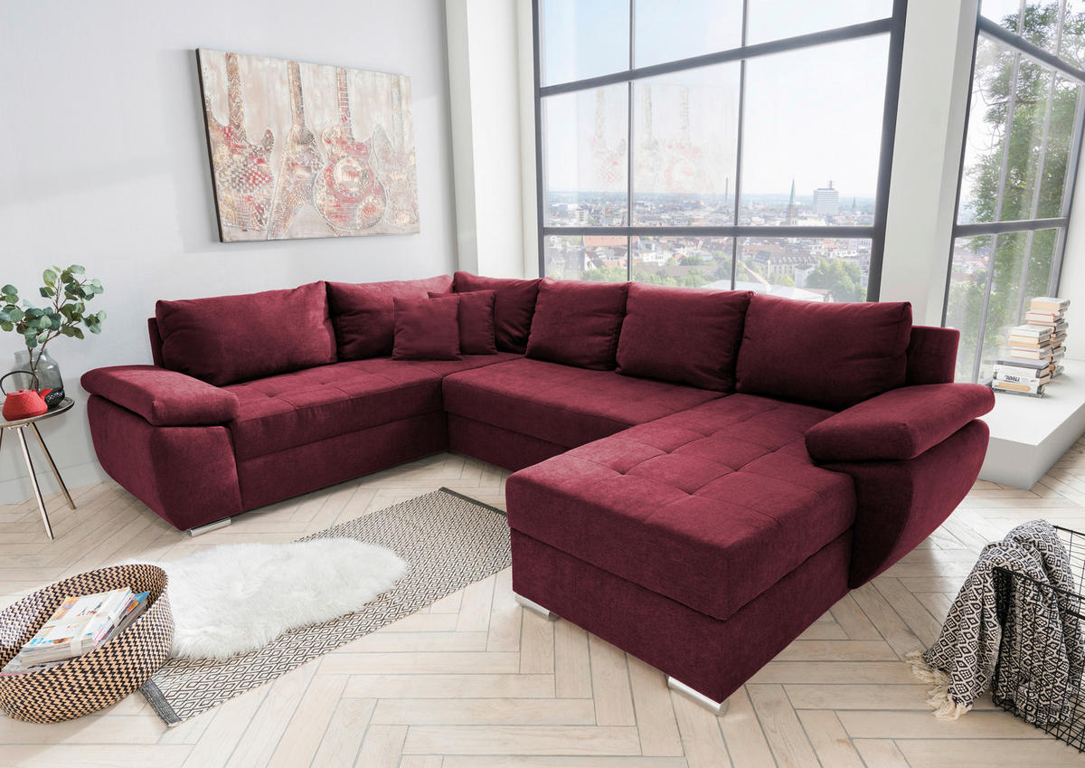 WOHNLANDSCHAFT Beere Mikrofaser  - Chromfarben/Beere, KONVENTIONELL (219/305/157cm) - Livetastic