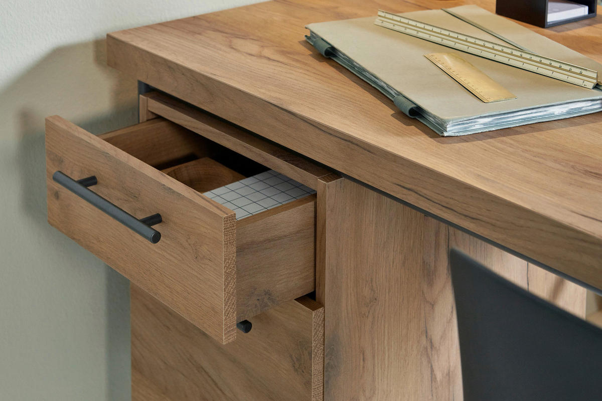 SCHREIBTISCH 150/60/75,5 cm  in Anthrazit, Eichefarben  - Eichefarben/Anthrazit, Konventionell, Holzwerkstoff/Metall (150/60/75,5cm) - Livetastic
