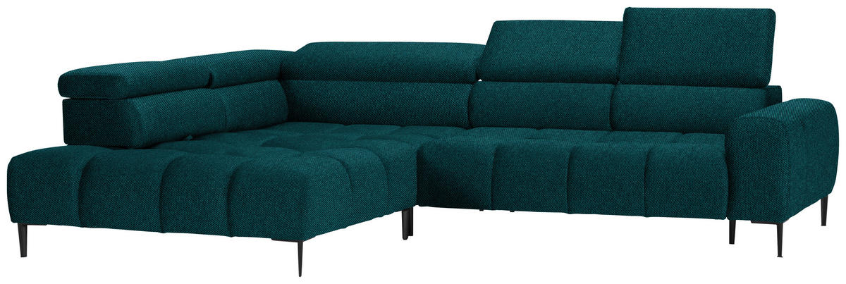 ECKSOFA in Webstoff Petrol  - Petrol/Schwarz, Design, Textil/Metall (216/300cm) - Welnova