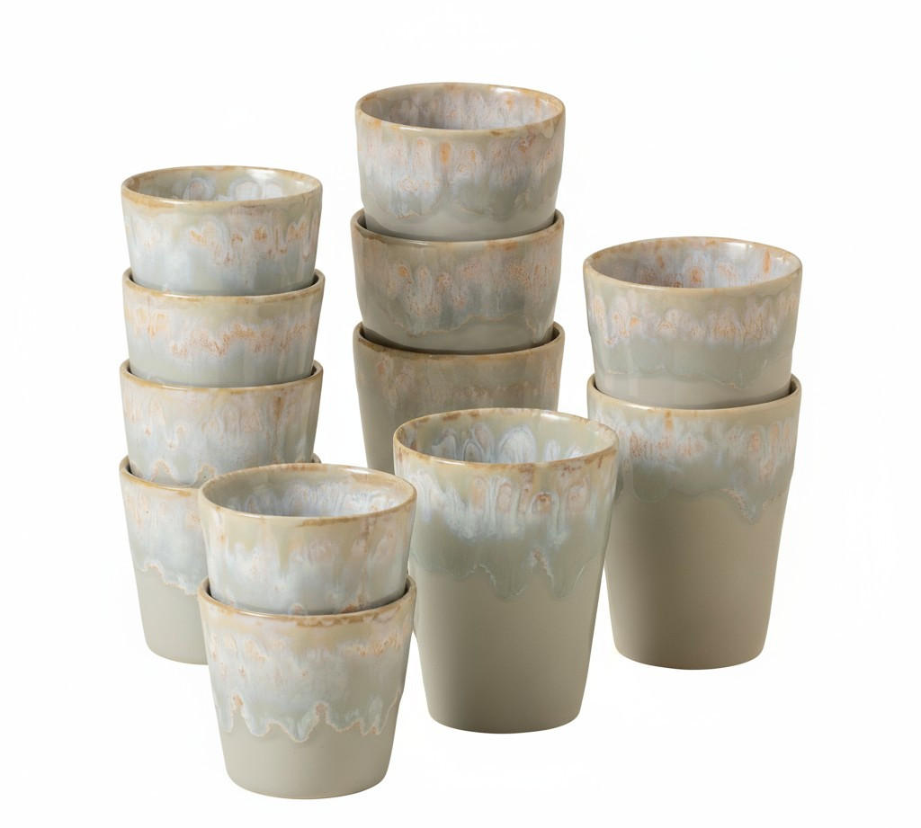 TASSENSET GRESPRESSO 12-teilig  - Weiß Hochglanz/Hellgrau, Basics, Keramik - Costa Nova