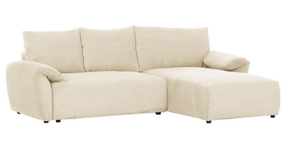 ECKSOFA Naturfarben Cord Rückenkissen, Schlaffunktion, Rücken echt, Stauraum, Liegefläche im Originalstoff  - Schwarz/Naturfarben, KONVENTIONELL, Kunststoff/Textil (266/180cm) - Carryhome