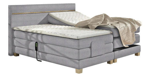 BOXSPRINGBETT Webstoff 140/200 cm INKL. Topper, motorische Verstellbarkeit - Eichefarben/Hellgrau, Design, Holz/Textil (140/200cm) - Linea Natura