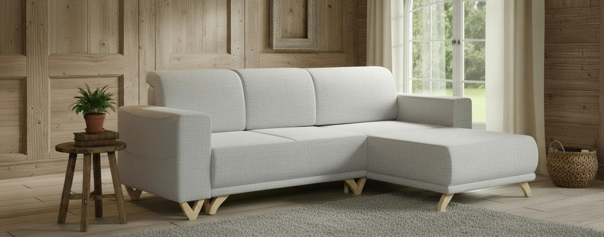 ECKSOFA Bella in Textilgeflecht Grau  257/174 cm  - Wengefarben/Grau, Design, Holz/Textil (257/174cm) - Livetastic