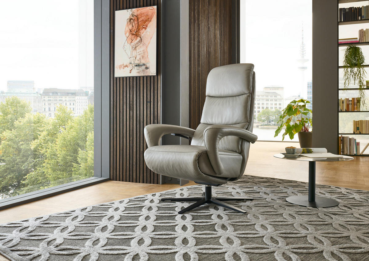 RELAXSESSEL in Leder Greige  - Greige/Schwarz, Design, Leder/Metall (76/110/86cm) - Dieter Knoll
