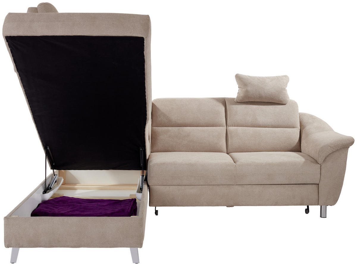 ECKSOFA in Velours Beige  - Beige/Silberfarben, Konventionell, Textil/Metall (197/248cm) - Livetastic