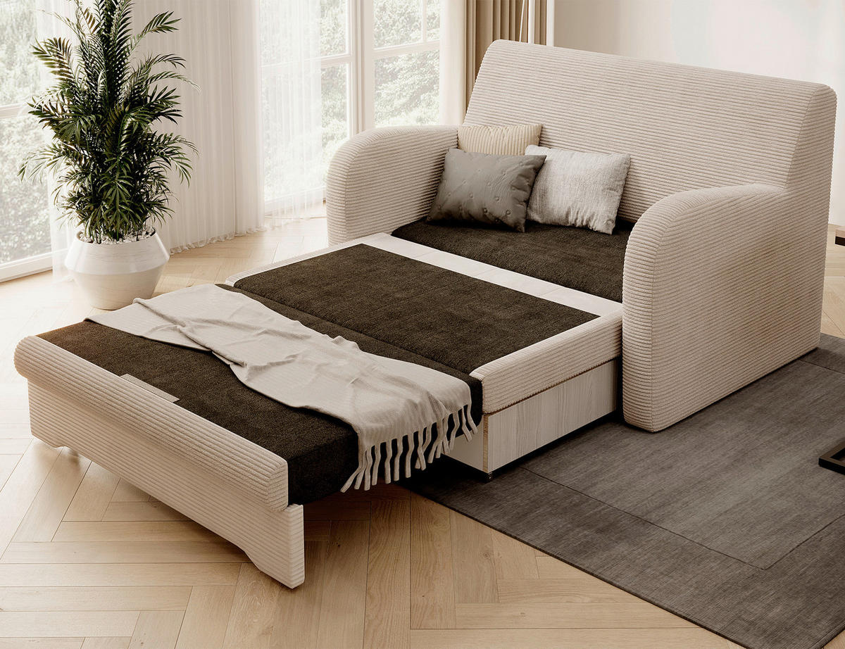 SCHLAFSOFA Cord Beige  - Beige/Schwarz, Design, Kunststoff/Textil (130/85/103cm) - MID.YOU