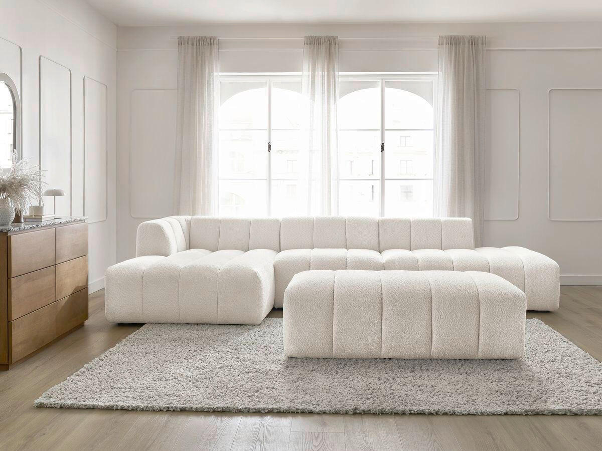 ECKSOFA Ottomane links  ANNECY Weiß Bouclé  - Schwarz/Weiß, MODERN, Kunststoff/Textil (170/262cm)