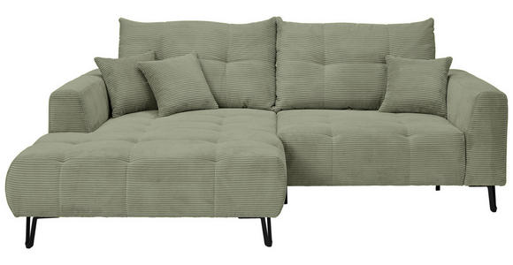 ECKSOFA Salbeigrün Cord  - Salbeigrün/Schwarz, KONVENTIONELL, Textil/Metall (185/250cm) - Carryhome